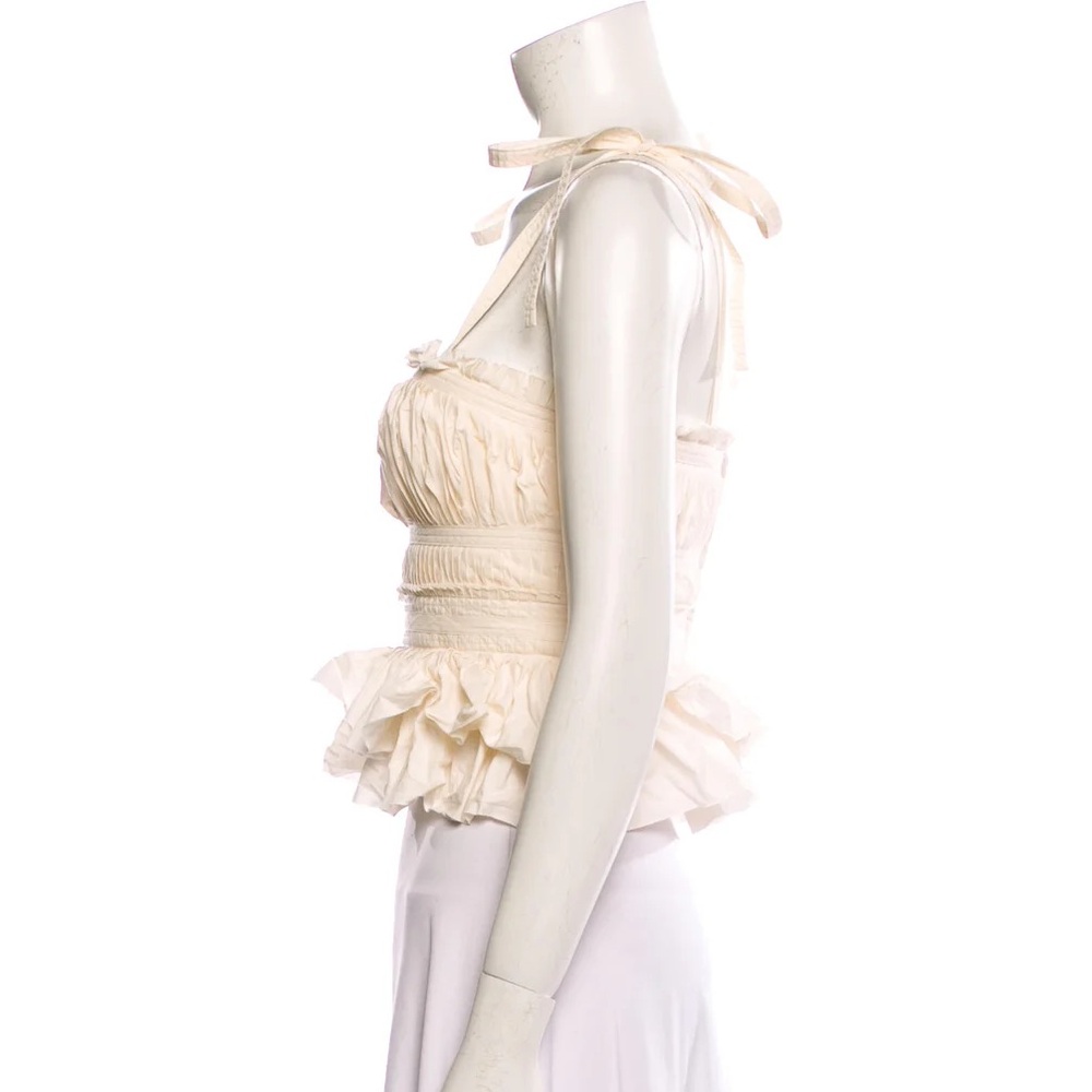Ulla Johnson Cream Ruffled Tie-Shoulder Crop Top - Picture 2 of 7